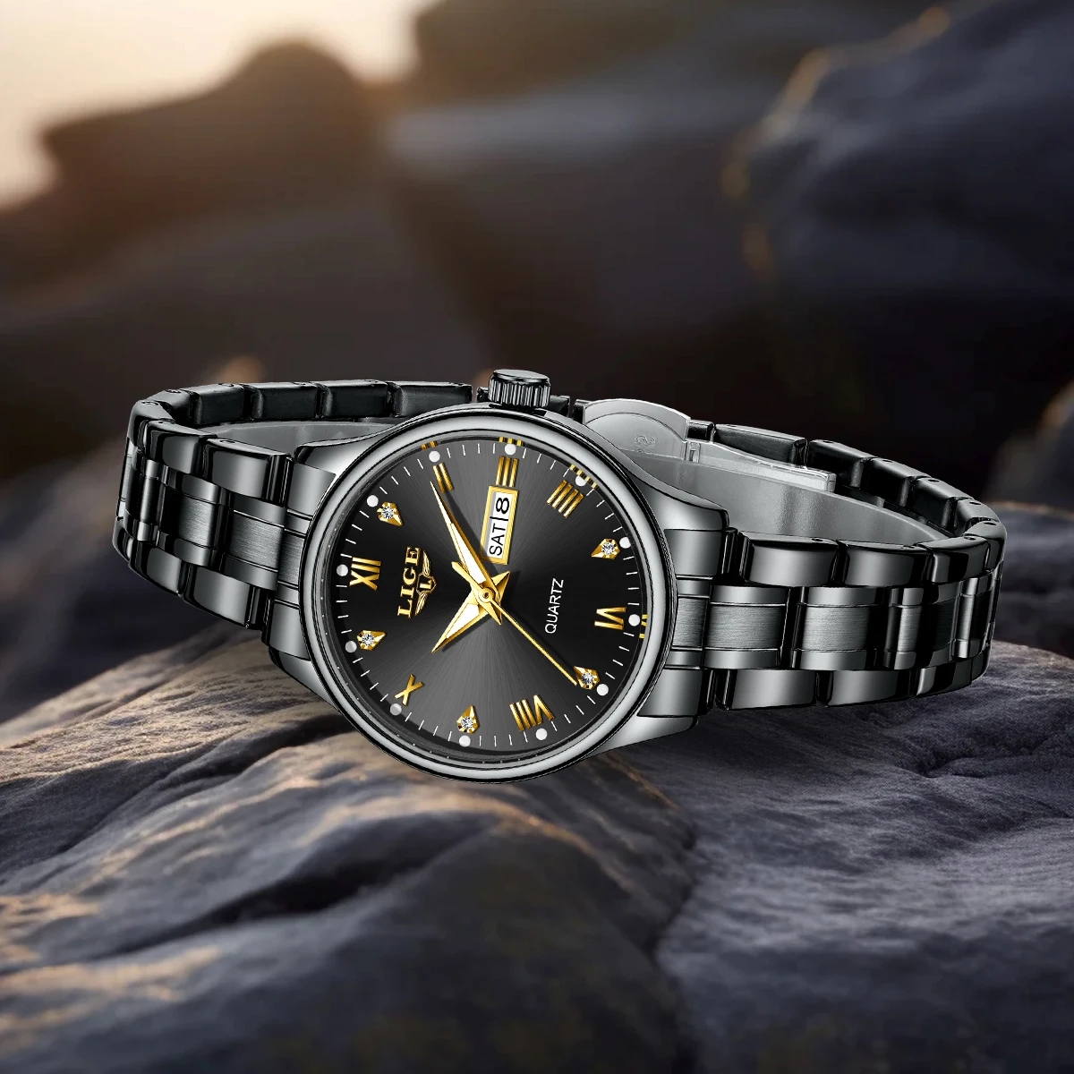 ساعة LIGE Top Band Woman الكلاسيكية للأعمال الماسية بتقويم مقاوم للماء للسيدات ساعة يد كوارتز أصلية للنساء