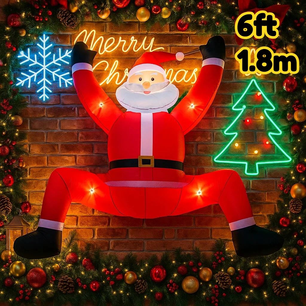 6FT Christmas Decorations Inflatable Santa Claus Climbing Wall Toys Home Yard Ornaments With LED Decor Christmas Supplies Fest