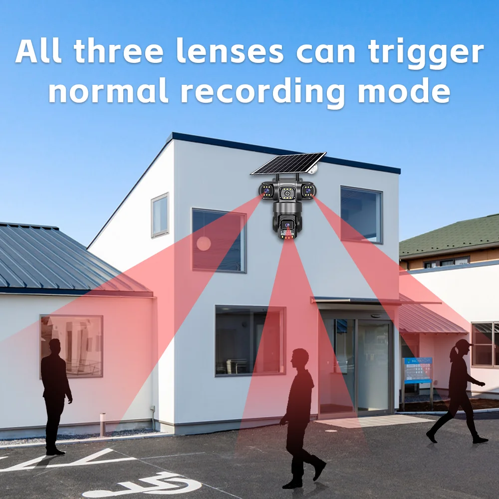 كاميرا 4G تعمل بالطاقة الشمسية، عدسة ثلاثية لاسلكية، كاميرا ويب IP بشاشة ثلاثية، بطارية منخفضة، كاميرات AOV، حماية أمن المنزل الذكي CCTV