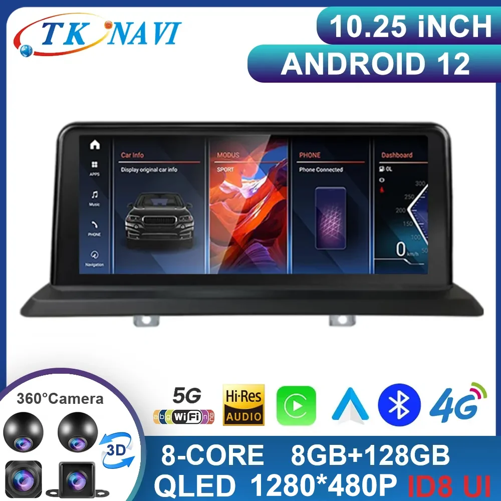 

10.25 Inch Android 13 For BMW X3 F25 / X4 F26 CCC CIC 1280*480P Car Carplay Auto Multimedia Player Navigation System WIFI BT DSP