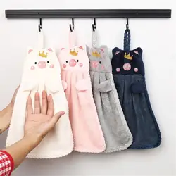 Cute Pig Kitchen Cleaning Towel Hanging Hand Toalha Absorbent Dishcloths Coral Velvet Handtuch Soft Quick Dry Cleaning Cloth Rag