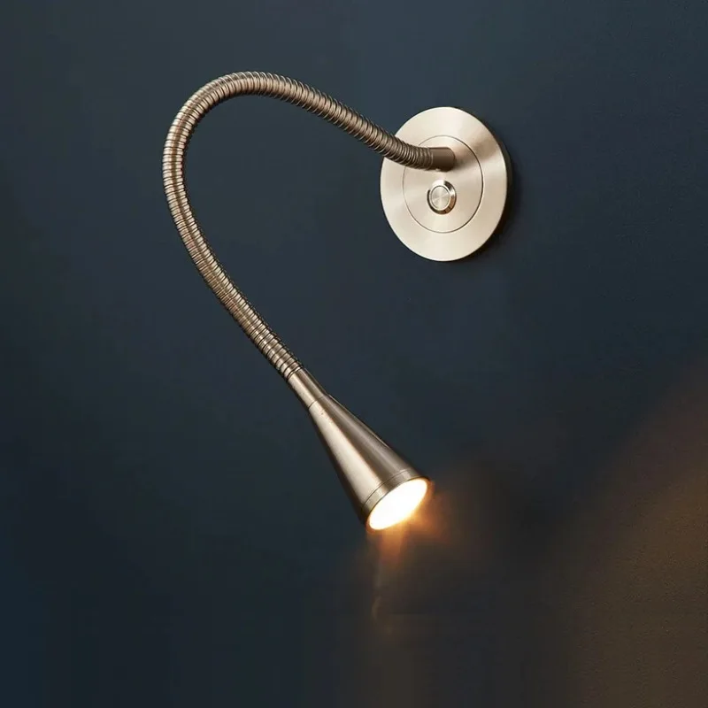 LED Hose Wall Lights Embedded Gooseneck Adjustable Spotlight Study Bedroom bedside Reading light Electroplated Wall Lamp