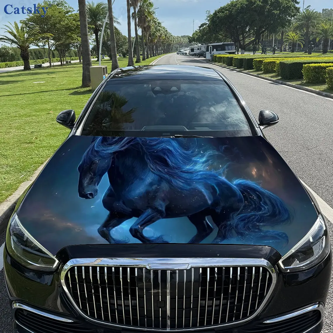 Galloping Black Horse Design Пленка на капот автомобиля, красочные водонепроницаемые виниловые декоративные наклейки для грузовиков, модели кодов двигателя и