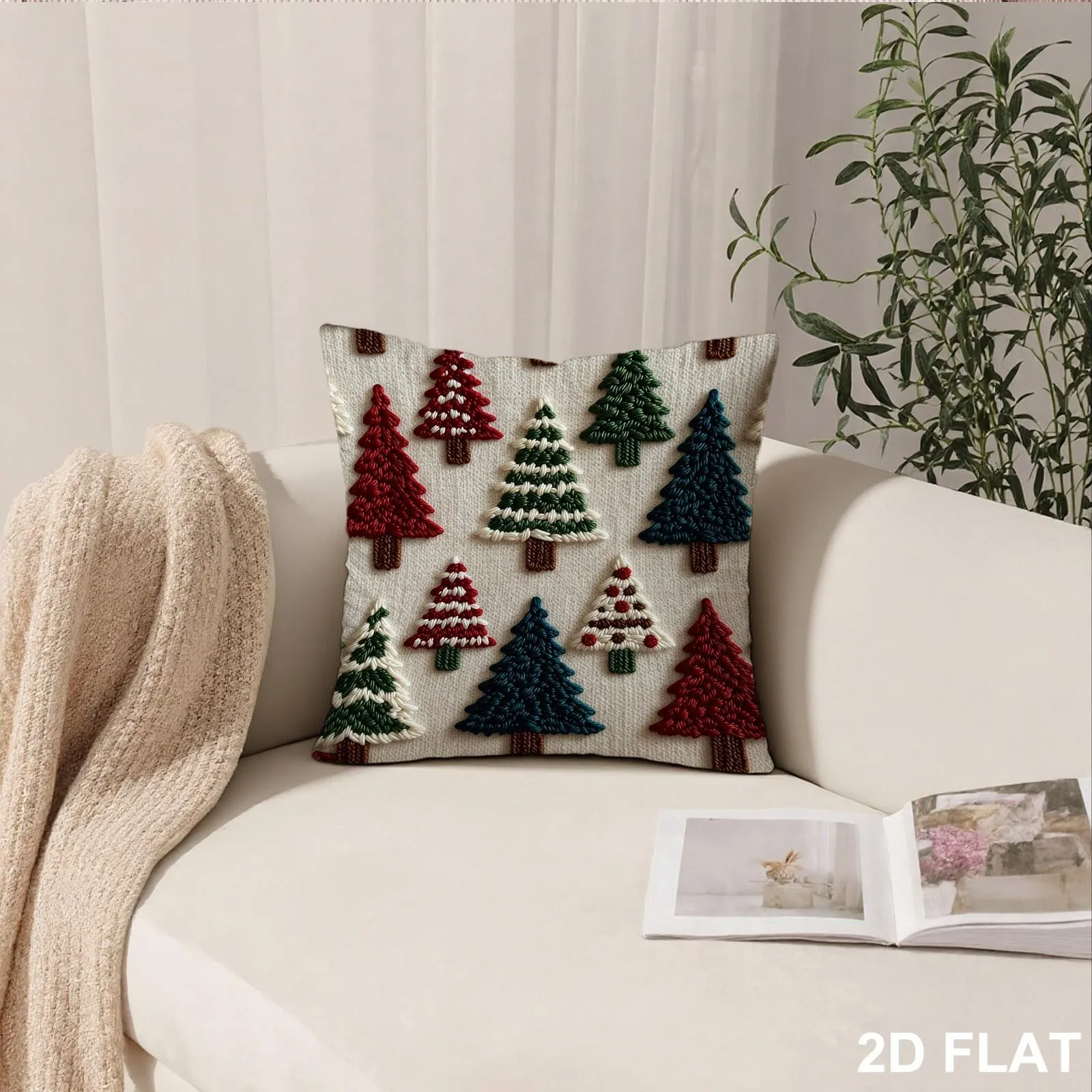 2/1 piece set 2D flat Christmas tree pillowcase, flat print, Christmas party home decoration, sofa decoration, pillow insert not included, Halloween and Christmas gift