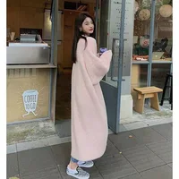 Autumn and winter loose and lazy style open knit coat, thick knee length imitation mink fur long sleeved sweater, warm jacket - Image 2
