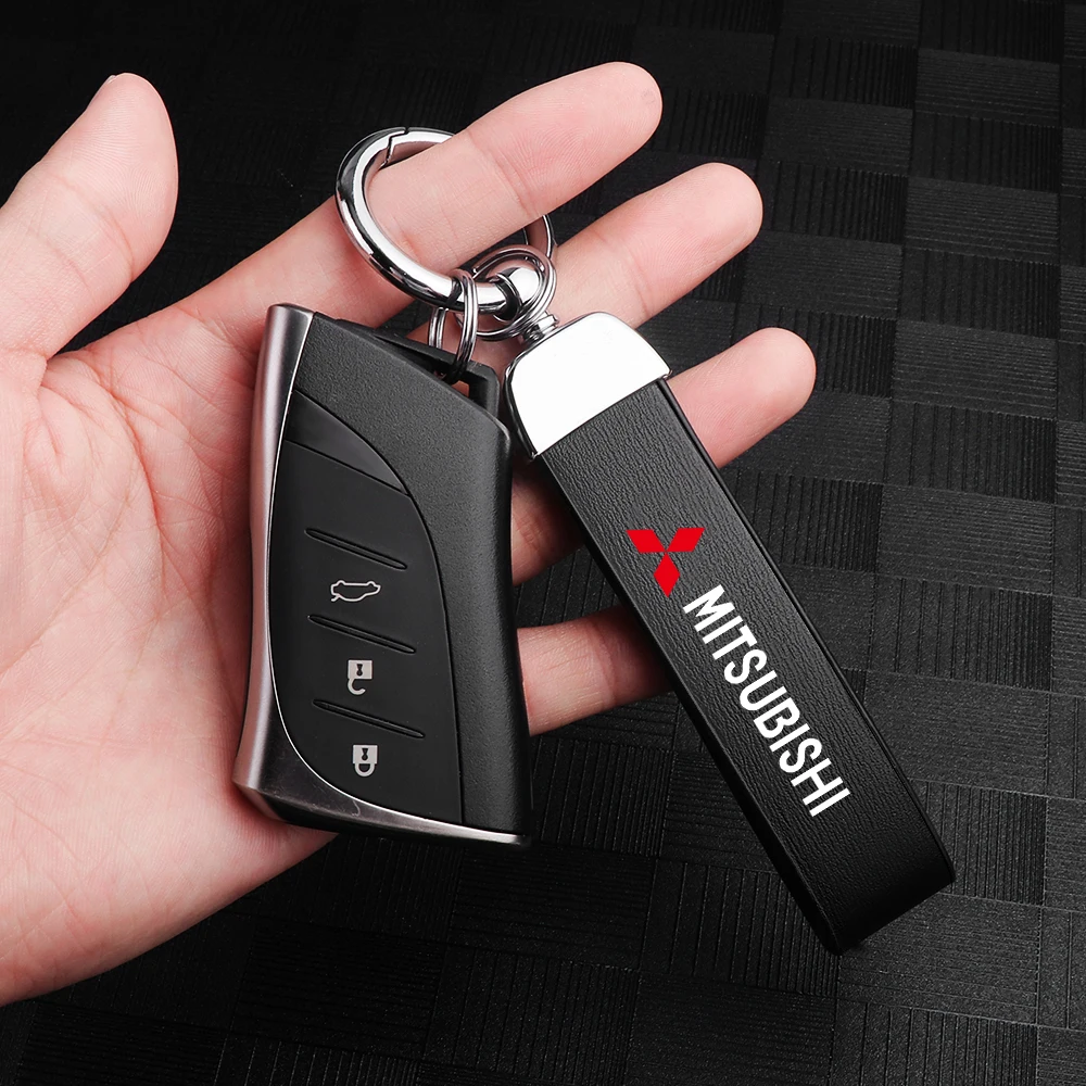 Car Metal Keychain Fashion Creative Leather Keychain Accessories For Mitsubishi Outlander Pajero Lancer EX ASX Galant Ralliart