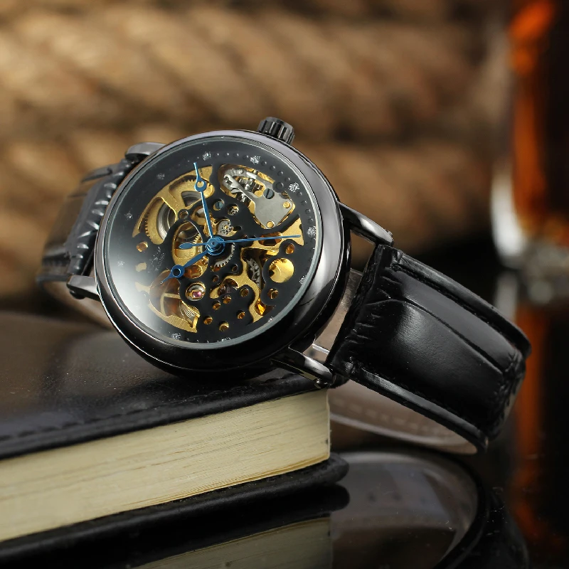 SHENHUA 38mm Case Ladies Clock Automatic Mechanical Women Watch Skeleton Dial Gunmetal Tone Steel Band horloges vrouwen