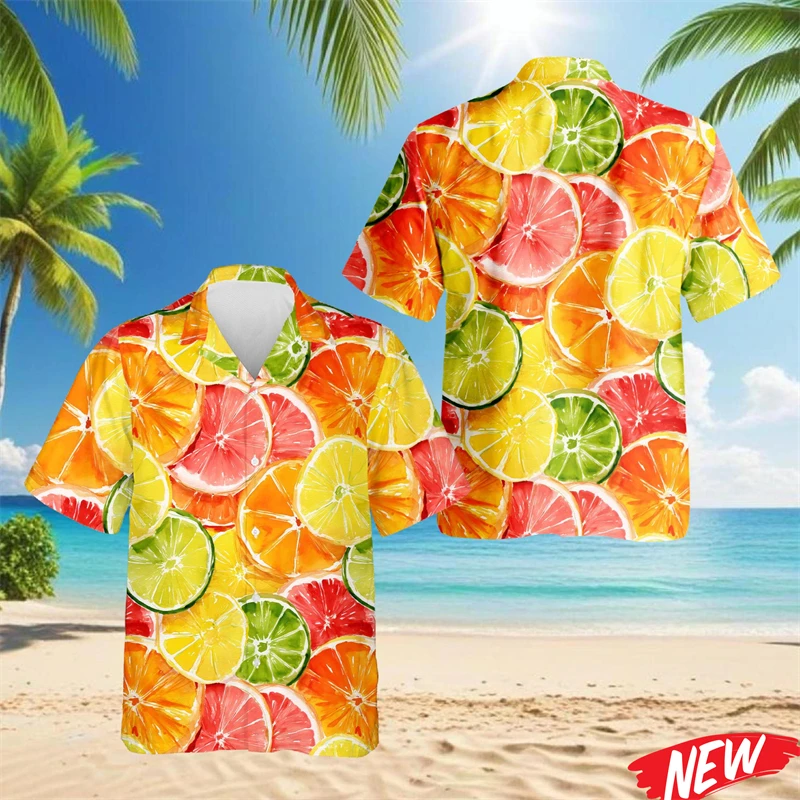 

Colorful Fruit Pattern Hawaiian Shirt Men Clothing Design Button Shirts Summer Street Short Sleeve Quick Dry Lapel Blouse Tops
