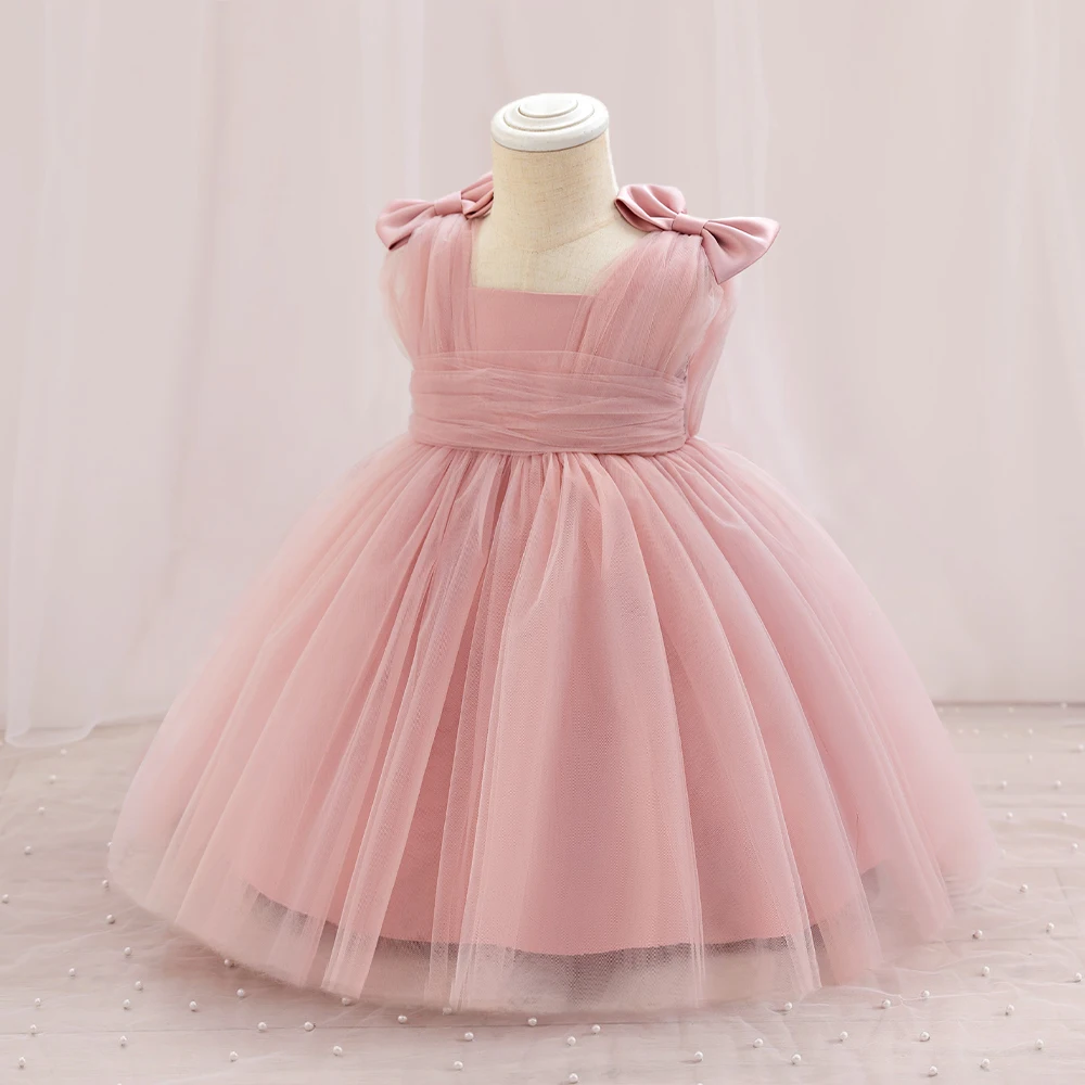 Pageant Pink 1st Birthday Dress For Baby Girl Clothes Voile Princess Dress Elegant Girls Dresses First Baptism Party Gown 0-4Y