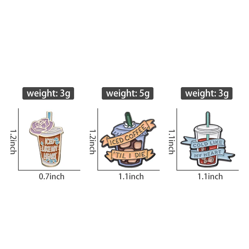 Cute Coffee Bottle Enamel Pins Love Cold Drinks Brooches Funny Cartoon Lapel Badges Clothes Accessories Jewelry Gifts Wholesale