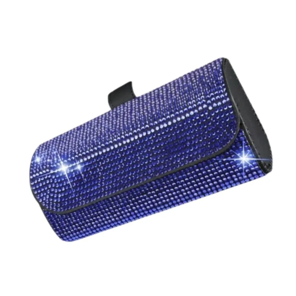 

Bling Sun Visor Glasses Case Luxury Rhinestone Car Eyeglasses Holder PU Leather Crystal Sunglasses Storage Box for Women