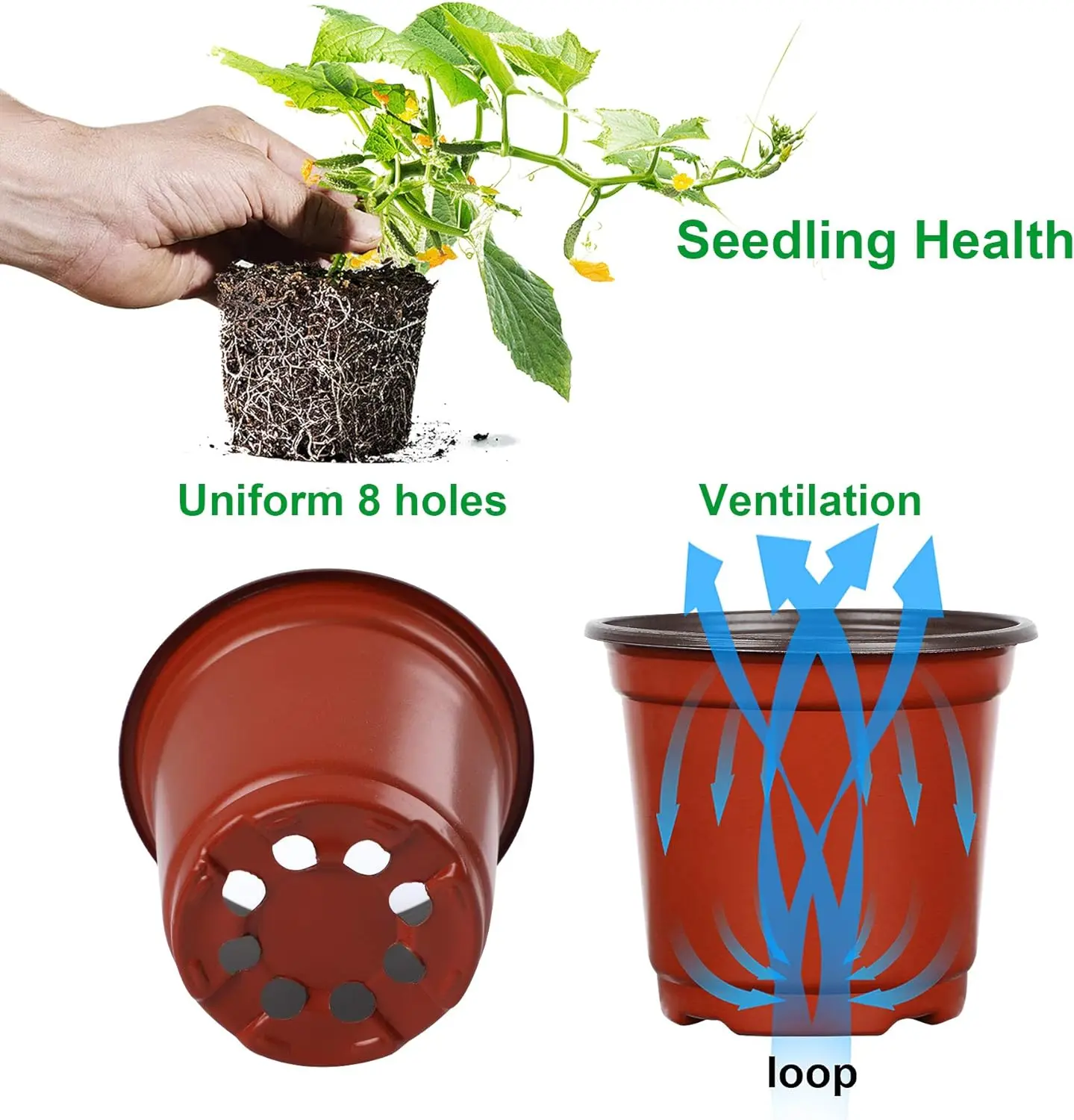 Plastic Plant Nursery Pot/Pots， Seedlings Flower Plant Container (Red) Seed Starting Pots Indoor Outdoor（50Pcs）