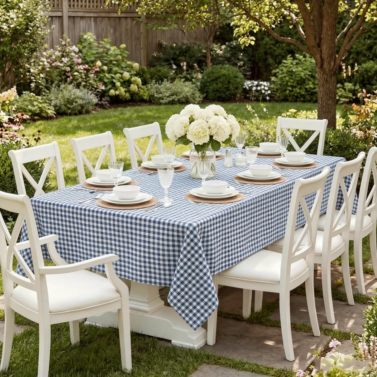 Vintage Blue and White Checkered Striped Tablecloth, Suitable for Kitchen, Wedding, and Holiday Table Decoration Tablecloths