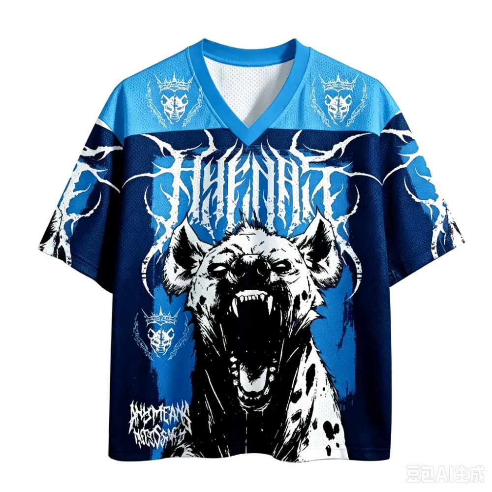 Harajuku Howling Hyena 3D-gedrucktes Sport-T-Shirt mit V-Ausschnitt für Männer, schnelltrocknend, atmungsaktiv, für Outdoor, Streetwear, Freizeitkleidung, Eltern-Kind-Bekleidung – Detail 4