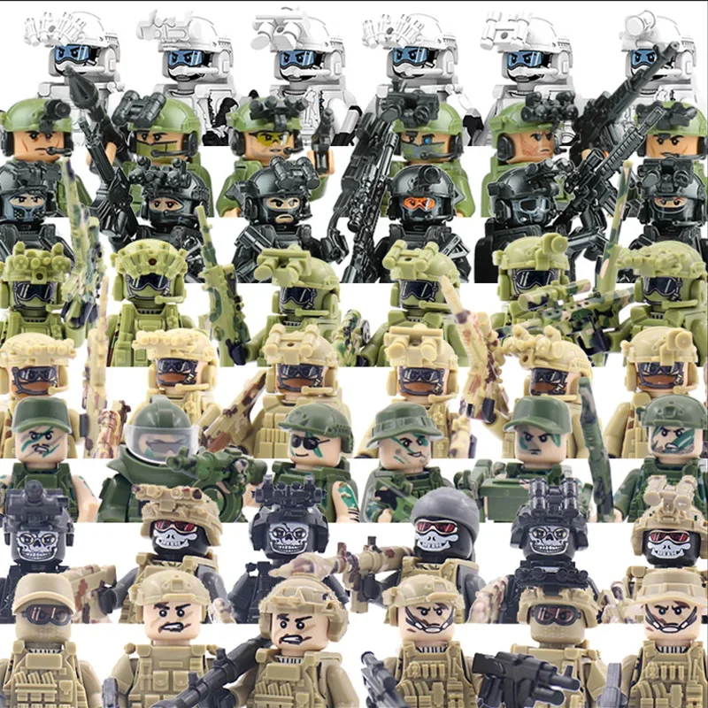 

Military Special Forces Moc Building Block Swat Ghost Commando Figures Police Soldiers Army Gun Weapons Children's Toy Gift