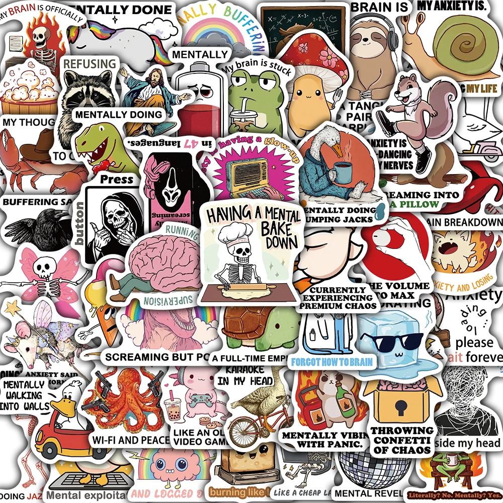 50 Stück Lustige Nervenzusammenbruch-Aufkleber Ästhetische Scrapbooking-Sticker Wasserfest Wasserflasche Streetwear DIY Scrapbooking Handy-Aufkleber