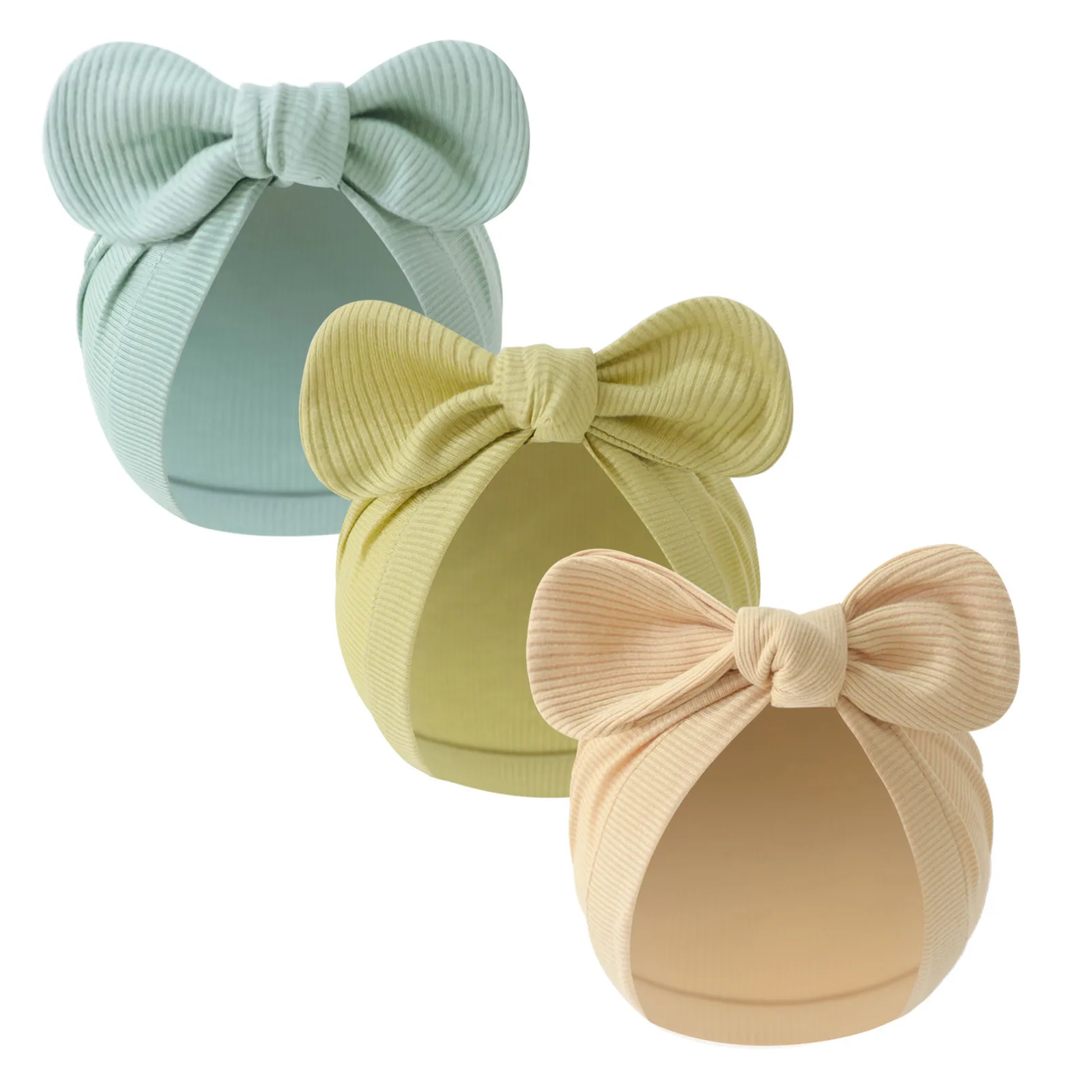 

3Pcs Newborn Baby Bow Knot Turban Hat Infant Boys Girls Cotton Head Wrap Beanie Cap Casual Wear Birthday Party Baptism Accessory