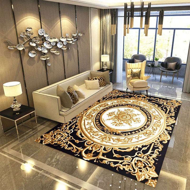 European Style Gold Carpets for Living Room Home Sofa Decoration Bedroom Non-slip Large Size Luxury Rugs Washable Soft Floor Mat