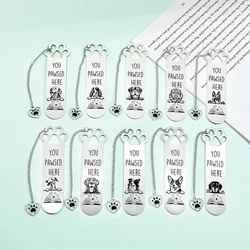 10 Styles Cute Dog Paw You Pawsed Here Bookmark for Dog Book Lover Stainless Steel Metal Book Mark Gifts for Friends