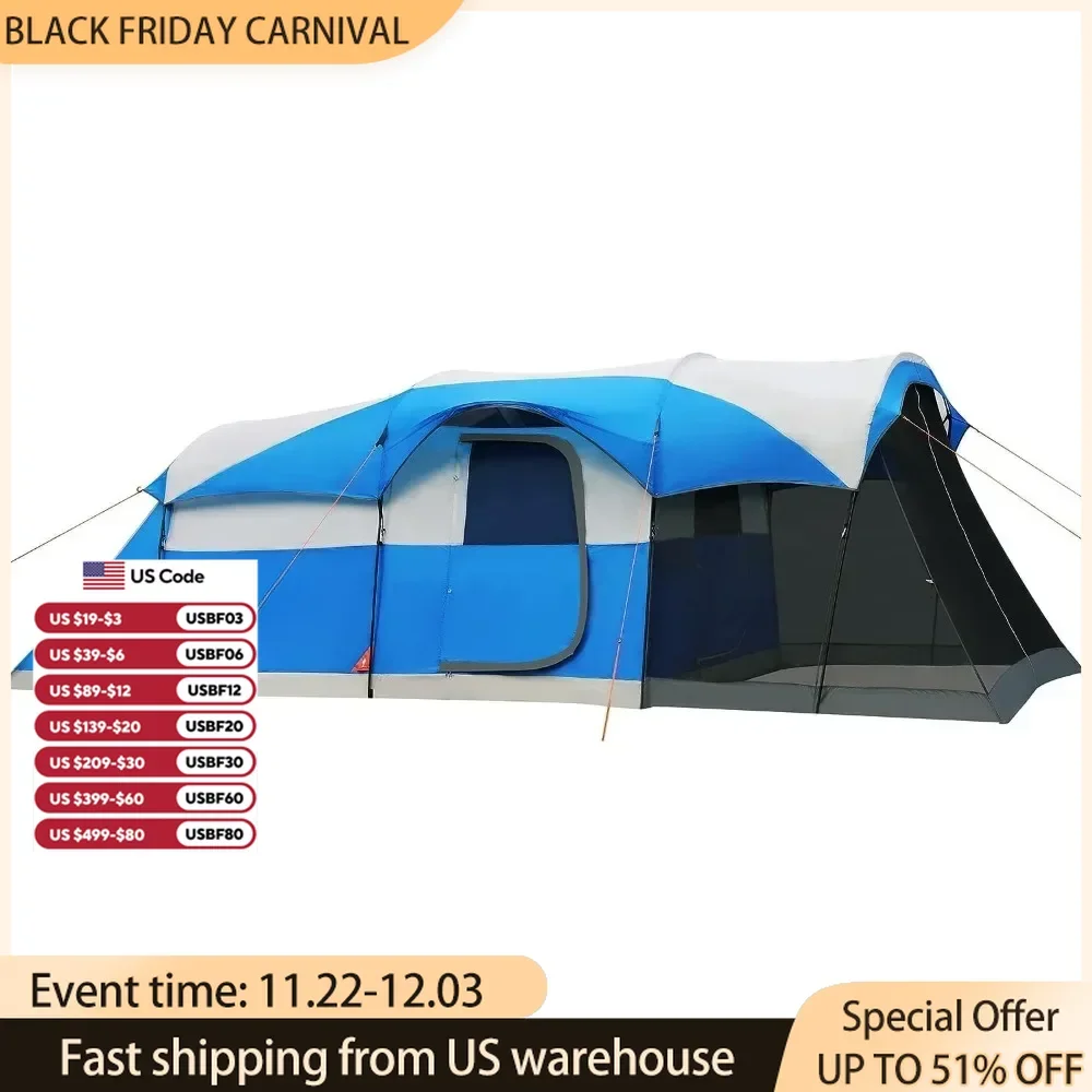 6 Person Family Camping Tent with Room, Water Resistant Big Tunnel Tent with Rainfly,  Family Tent for Outdoor Camping  Tents