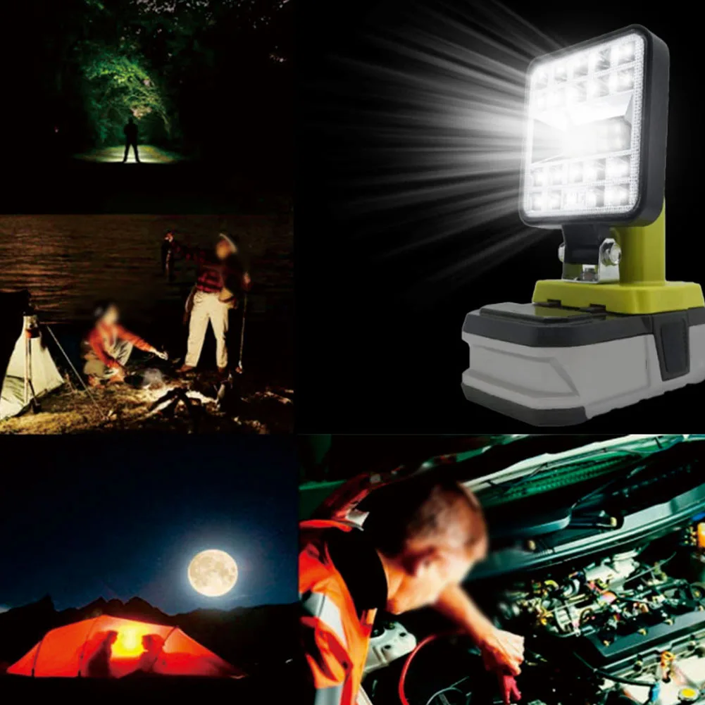 ABS e PC LED Work Light, Compatível com baterias de íon de lítio 18V, Liga de zinco para trabalho de campo, Peças de ferramentas de iluminação