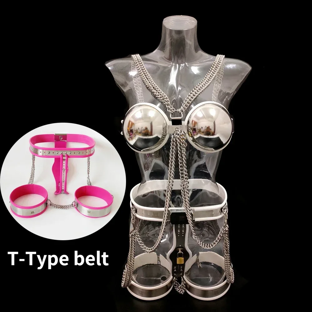 Female 3pcs/set Chastity Belt Device Stainless Steel Bra Underwear Thigh Ring Chastity Pants BDSM Bondage Sex Toys for Woman