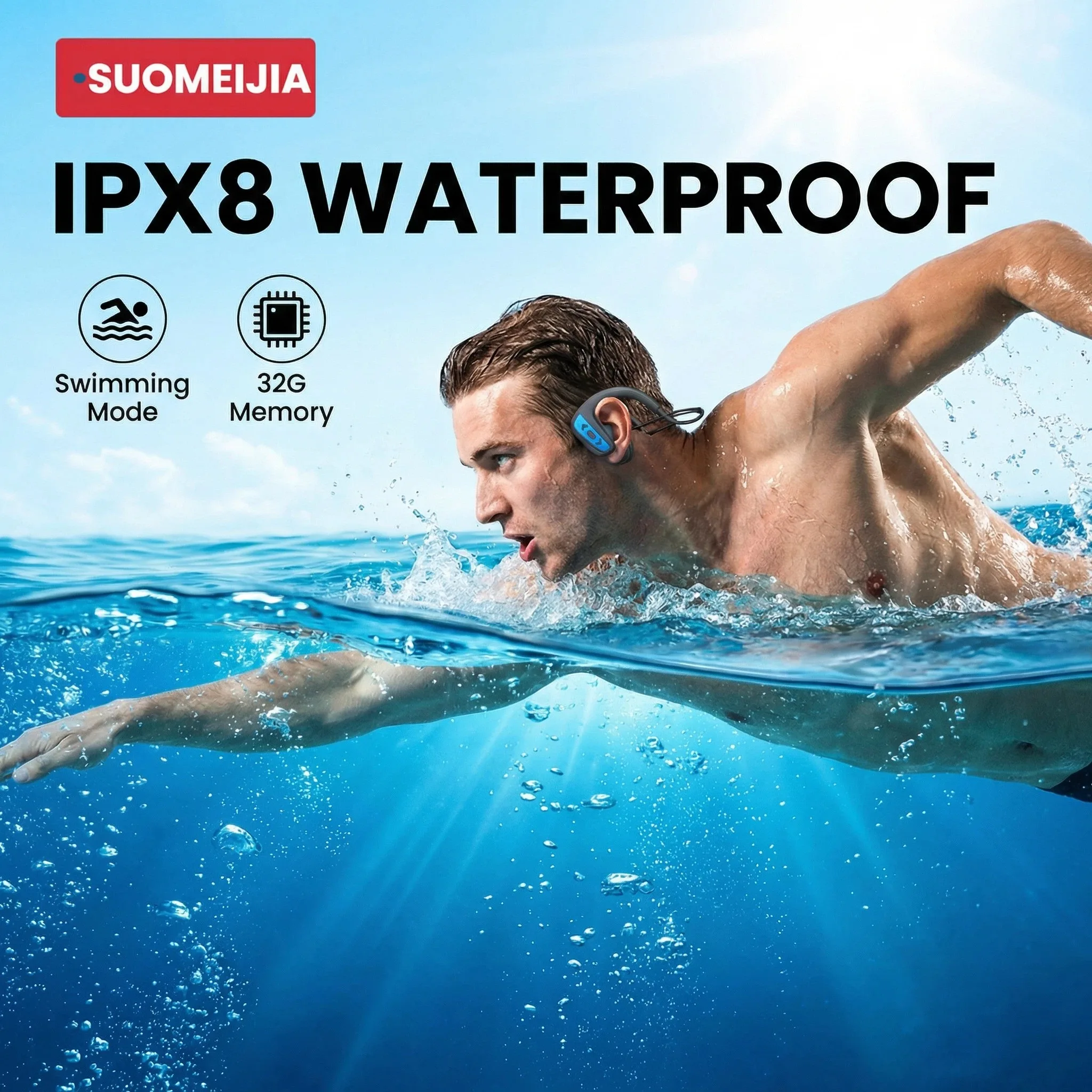 

Swimming Earphones IPX8 Waterproof Bone Conduction Earphones Bluetooth 5.4 Wireless 32GB MP3 Player HIFI Headset for Sports