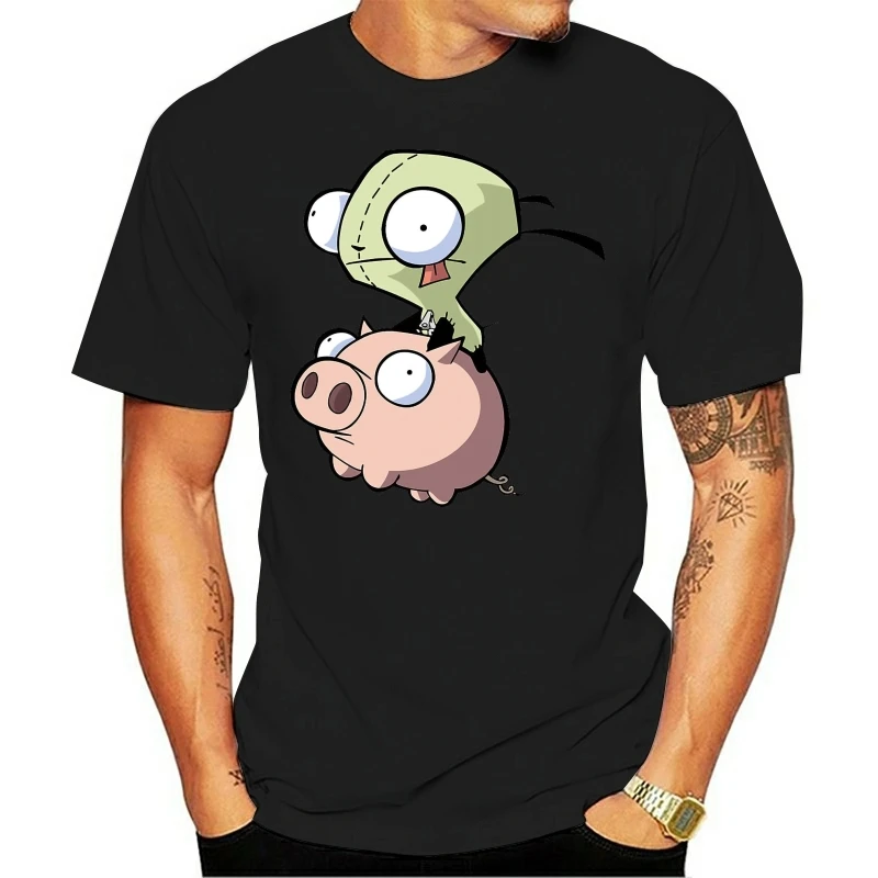 Funny GIR-PIG Tee Shirts designs punk rock Costumes for Men O-Neck Gir Invader Zim Perler Beads men's country t shirt Fabric