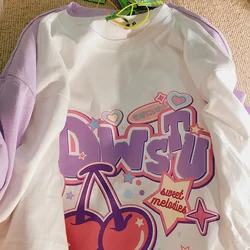 Camiseta con estampado de fruta de dibujos animados para mujer, camiseta Y2K para niñas, camisetas informales holgadas de manga corta Harajuku, camiseta bonita de gran tamaño