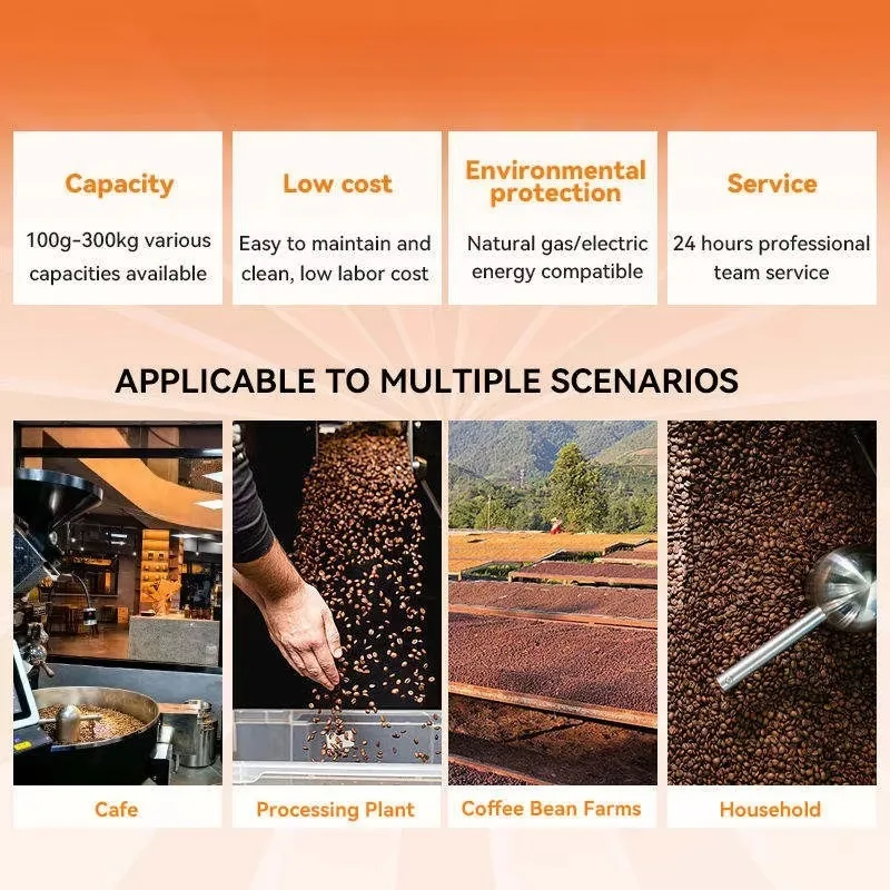 Electric Gas Coffee Roaster 1kg-120kg Coffee Roasting Machine with Temperature Control and Heat Adjustment