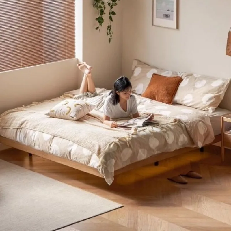 Letto in legno massello, rovere senza comodino tatami, camera da letto principale con sospensione laterale a filo, semplice piccolo appartamento doppio
