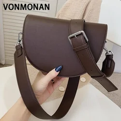 Retro Solid Color Saddle Bag High Quality Leather Shoulder Bags for Women 2024 New Simple Ladies Crossbody Bag Designer Handbags