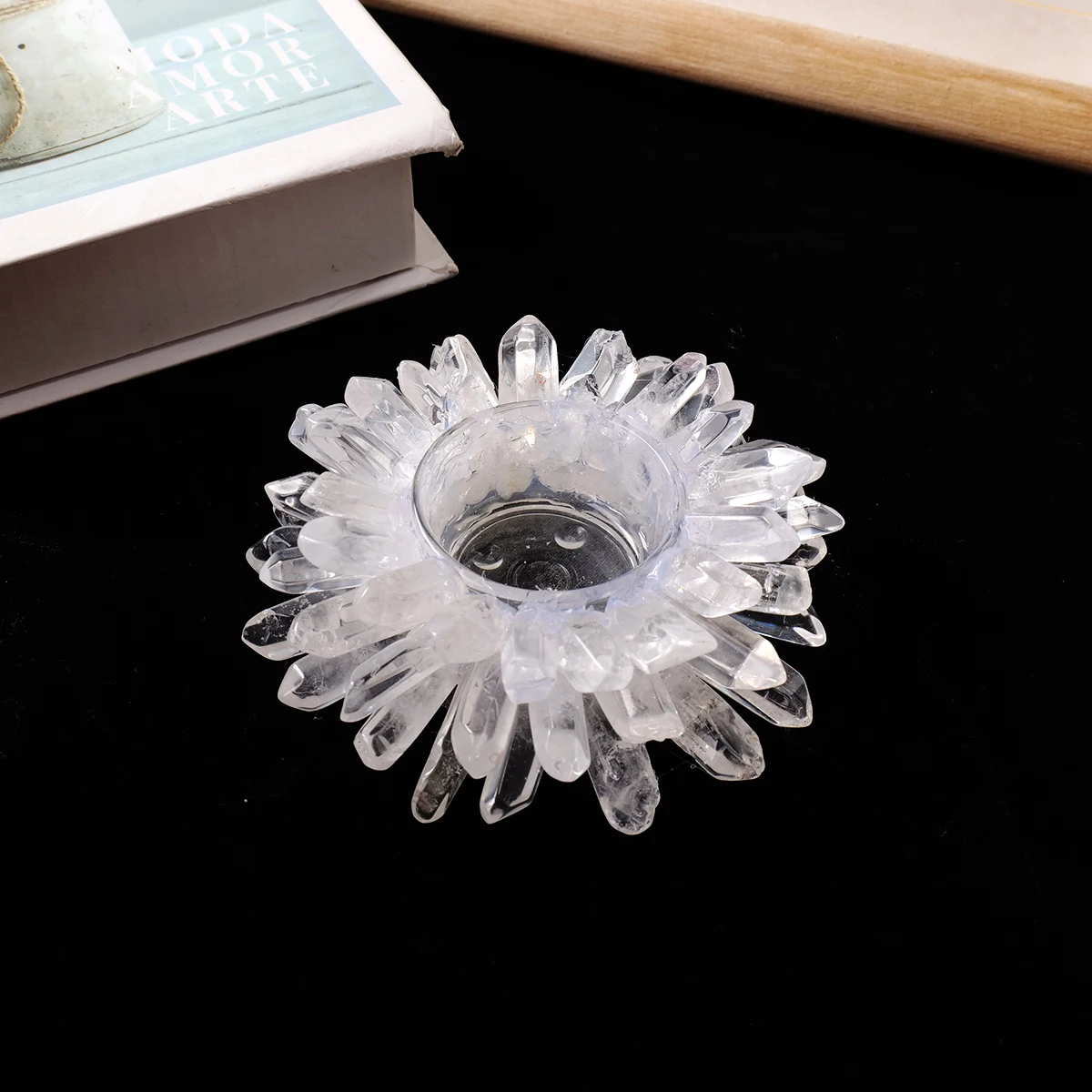 1pc Natürliche Kristall Klar Quarz Kerzenhalter Home Office Desktop Dekorationen Ornament