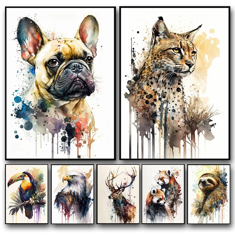 

Watercolor Abstract Sloth Octopus Flamingo Bird French Bulldog Poster Animal Canva Painting Print Picture Home Wall Art Decor