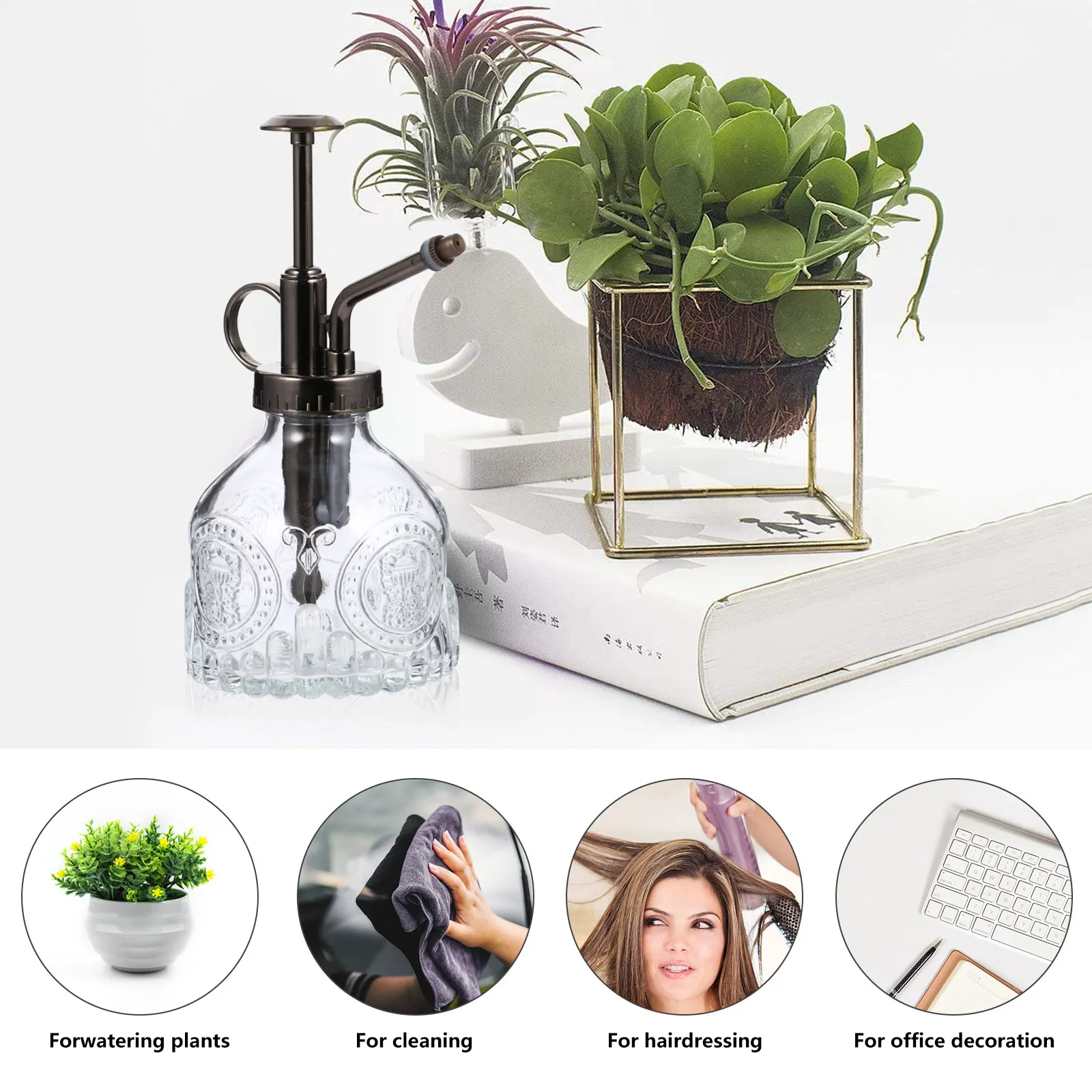 Vintage Embossed Glass Watering Can for Precise Watering of Small Potted Plants Succulents Bonsai Indoor Outdoor Hanging
