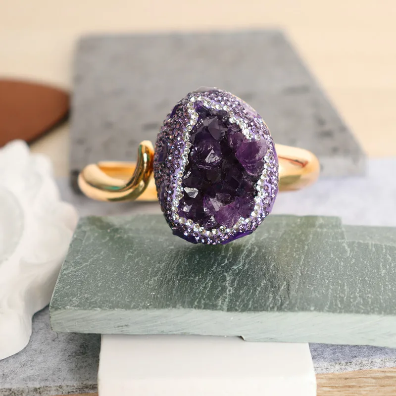 

Love Guardian Natural Amethyst Tourmaline Cuff Bracelet for women Exquisite Banquet Jewelry, Party Dress Accessories