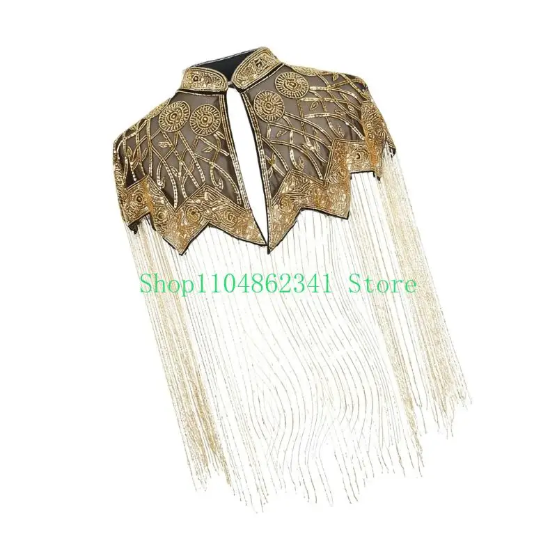 652F Ancient Beaded Shawl Indian Influence Cloud Shoulder for Special Event