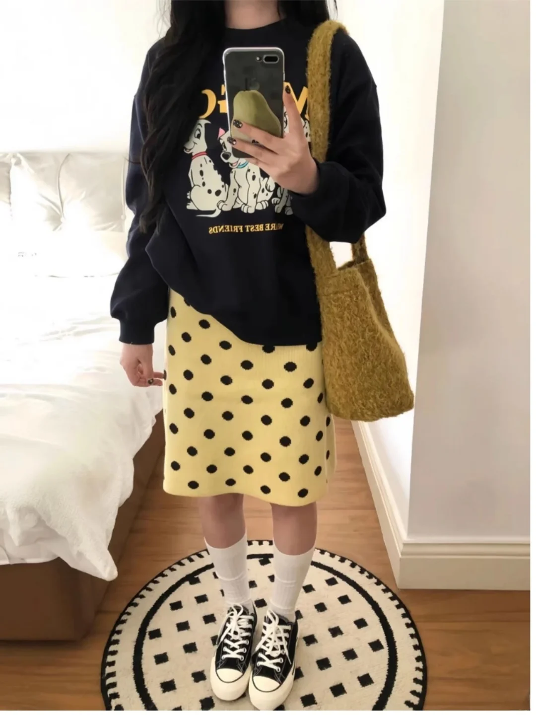 

Юбка ReAimNess в корейском стиле, вязаная, в горошек, повседневная, с высокой талией, на резинке, для молодых женщин, винтажная, средней длины