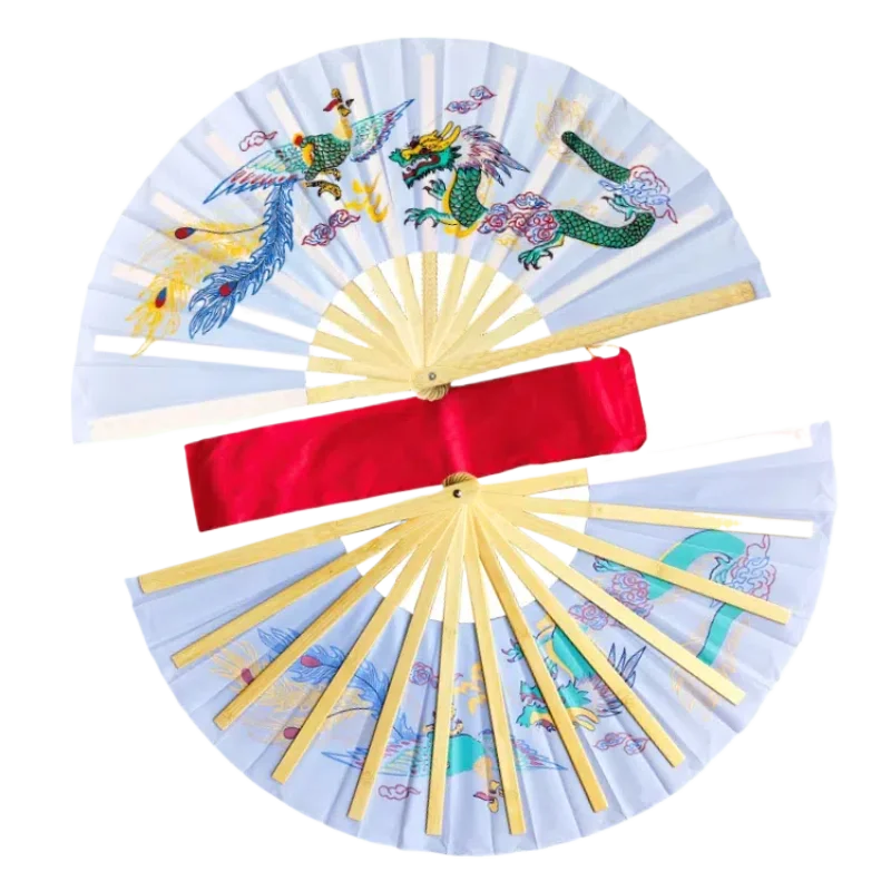 Single-Sided Tai Chi Ring Fan Bamboo Ribs Kung Fu Martial Arts Performance Dance Fan Dragon and Phoenix Right Hand Fold Hand Fan