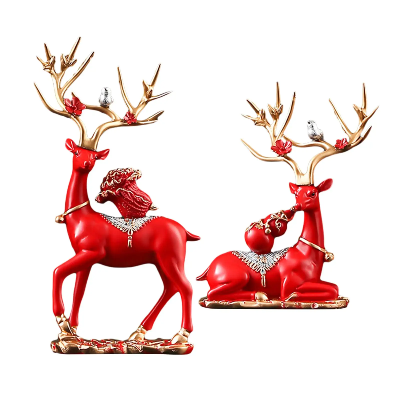 Elk Deer Figurines Home Decor Decorative Housewarming Gifts Realistic Sculptures for Living Room Indoor Bookshelf Desktop Hotel