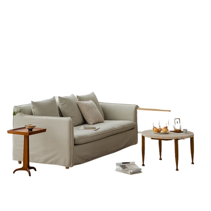 

Wabi Sand cotton and linen down fabric sofa American retro simple designer removable and washable double three-person straight