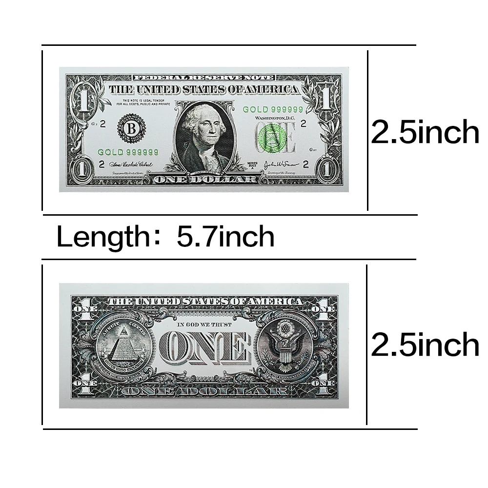 New 1/2/5/10/20/50/100 US Dollar Gold Foil Banknote Home Decoration Plastic Money Collection Business Gift