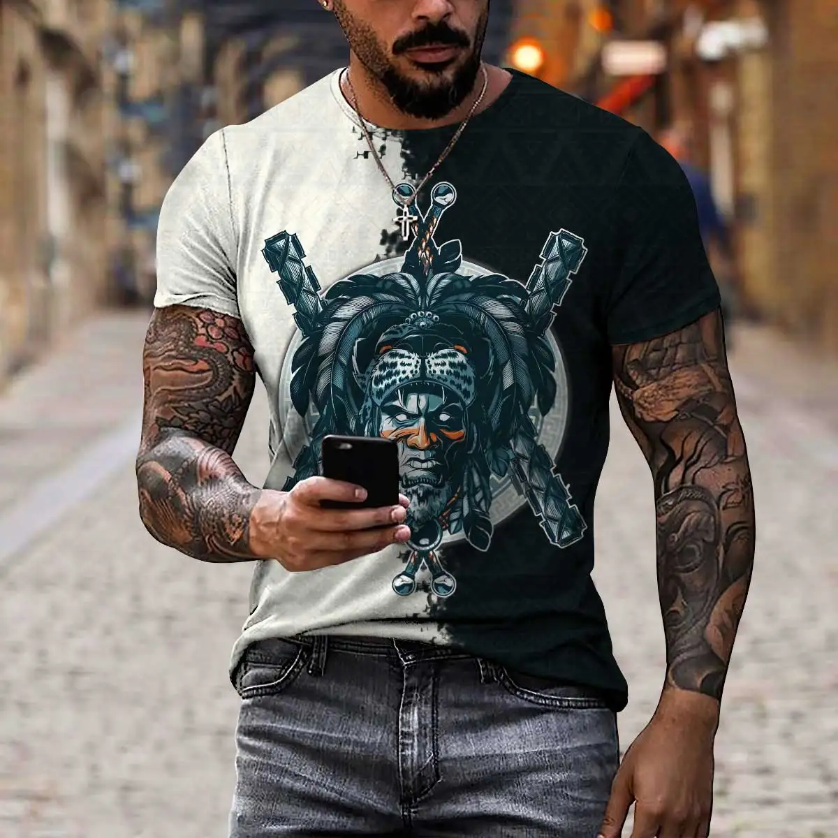 2022 Aztec Mexico Tattoo 3D All Over Printed men t shirt Harajuku Fashion Short sleeve shirt summer streetwear Unisex tshirt