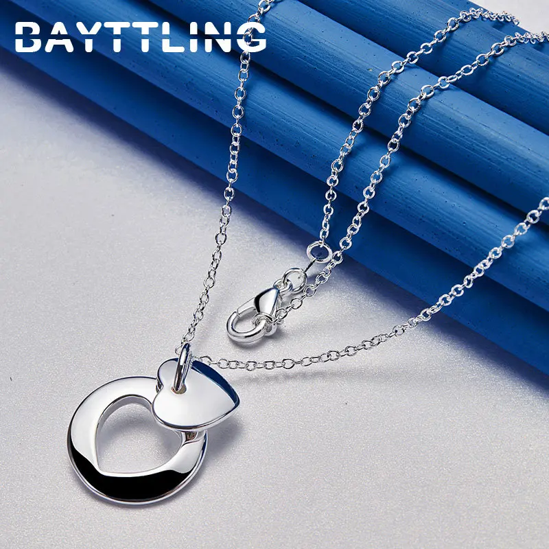 Fashion 925 Sterling Silver 16-30 Inches Fine Double Heart Necklace Men Women Charm Wedding Engagement Gift Jewelry