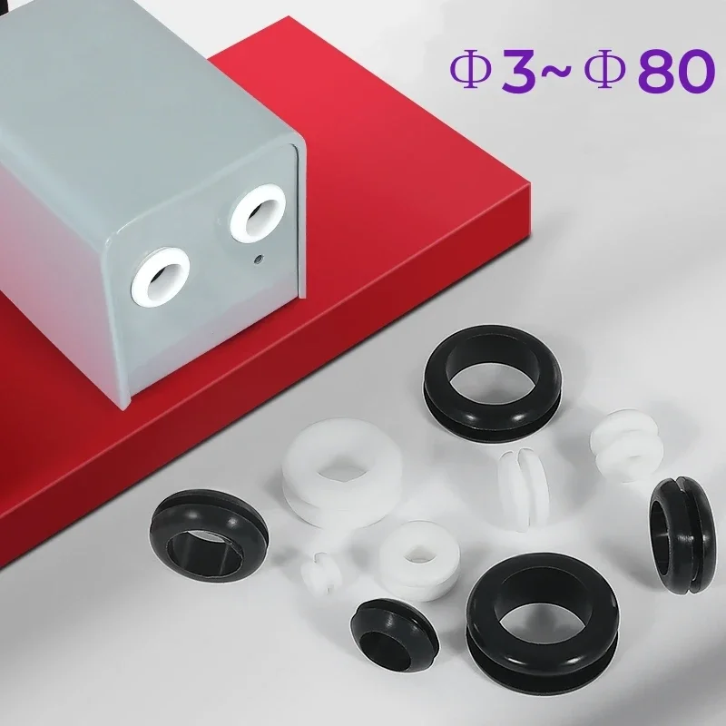 Φ3~80mm Rubber Double Sided Protective Coil Black/White Grommets Cable Out Hole Wire Distribution Box Through Wire Seal O-ring