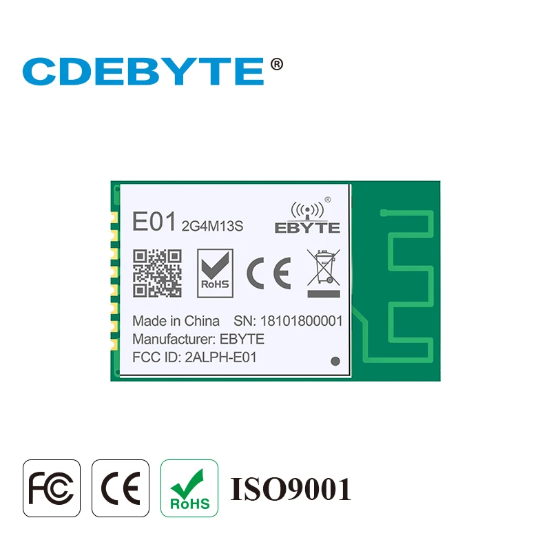 NRF24L01P 무선 트랜시버 모듈 CDEBYTE E01-2G4M13S PA LNA 2.4GHz 13dBm SPI SMD PCB 안테나 저비용 무선 모듈