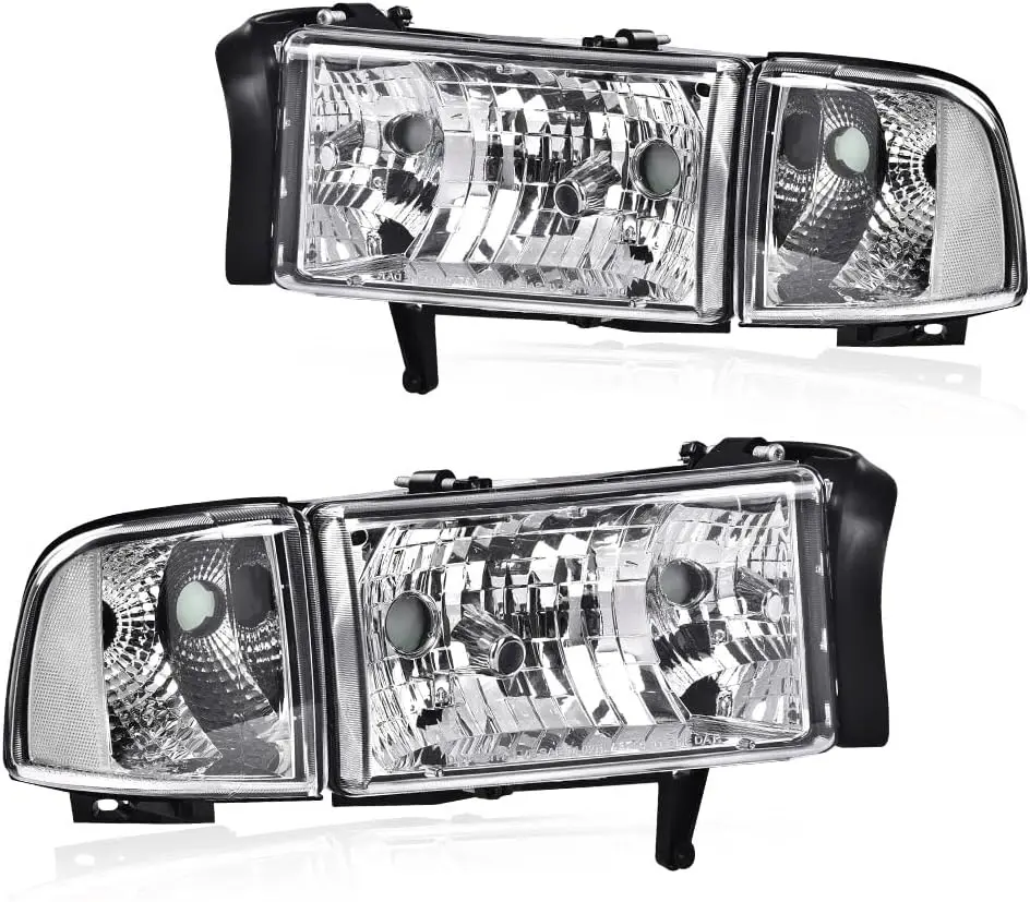 

Headlight Assembly Replacement Compatible with Ram 1500 1994-2001 and Ram 2500/3500 1994-2002, Clear Lens Chrome Housing Clear R