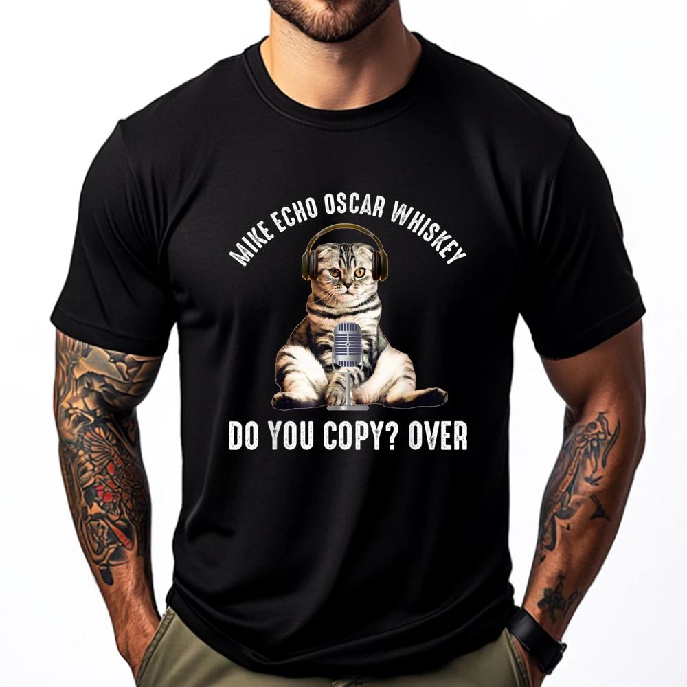 

Mike Echo Oscar Whiskey Funny Ham Radio Cat Grahpic Tee Shirt Breathable Men's Shirt Game