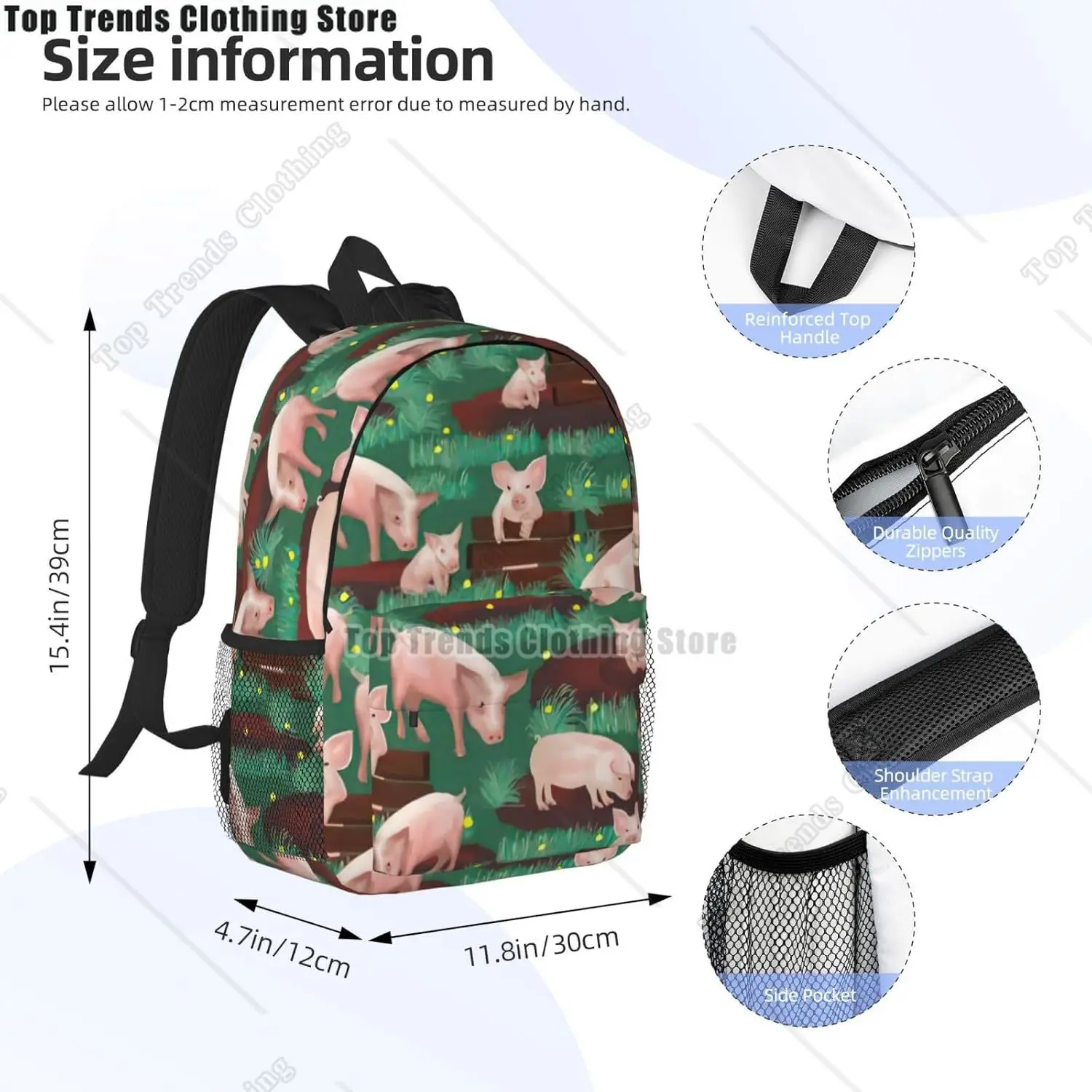 Pigs In Farm Print Versatile Adult Backpack For Work Hiking Waterproof Backpack Laptop Compartment