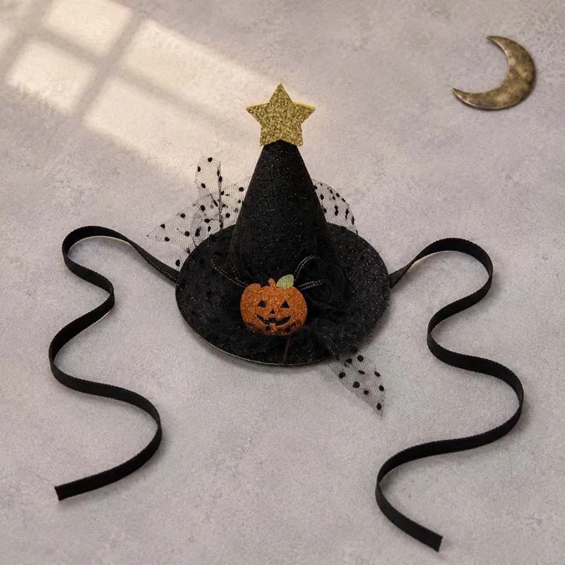 Halloween Pet Costume Set Dog Cat Lace Collar Bib with Bat Wing Bow Skull Decor Mini Witch Hat Pumpkin Star Pet Cosplay Outfit